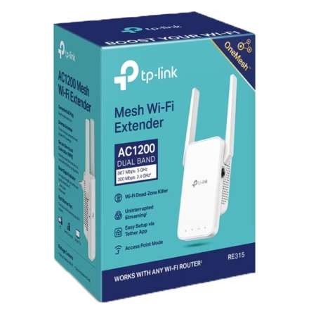Range Extender Wi-Fi TP-Link RE315 AC1200, OneMesh™, Smart Roaming, Mod High Speed, Mod Access Point, buton WPS, Resigilat, Grad A