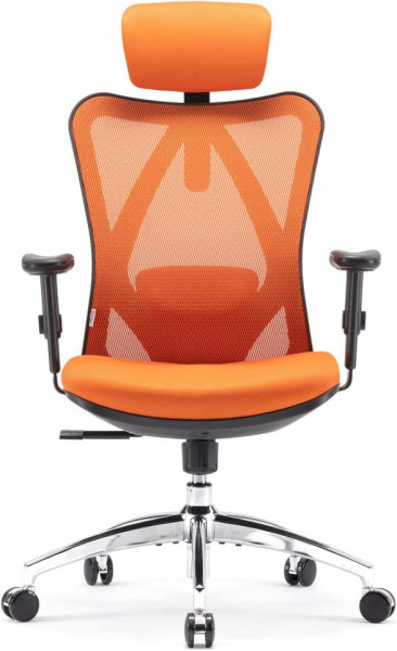 Scaun de birou ergonomic Sihoo, spate inalt, tetiera reglabila cu cotiere 2D, suport lombar, roți poliuretanice, portocaliu, 65 x 60 x 130 cm - Img 1