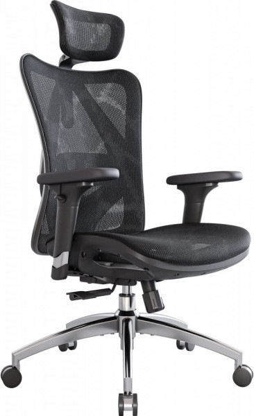 Scaun ergonomic de birou SIHOO, textil, negru/argintiu, 51 x 46 x 107/123 cm - Img 1