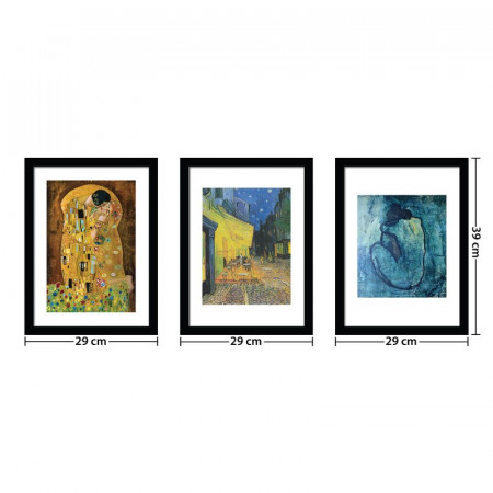 Set 1 rama si 3 tablouri &#039;Famous Paintings&#039;, 39cm H x 29cm W x 1,5cm D - Img 1