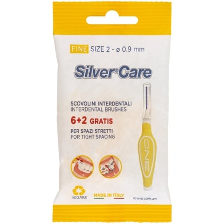 Set 8 periute interdentare Silver Care Fine Size 2-0,8 mm capac protectie culoare Galbena