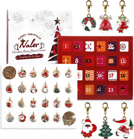 Set calendar de advent Naler, model de Craciun, 24 piese, carton/metal, multicolor, 20 x 17,5 x 1,5 cm - Img 1