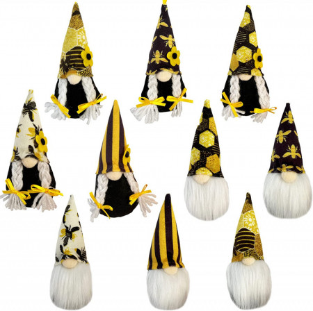 Set de 10 gnomi Fettinow, plus, alb/negru/galben, 13,9/20,8 cm