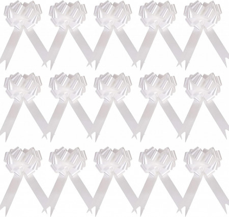 Set de 100 fundite cu arcuri pentru cadouri WELTOKE, polipropilena, alb, 12 x 7 cm