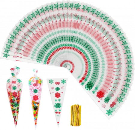 Set de 100 pungi pentru dulciuri de Craciun Tarome, celofan, multicolor, 34 x 17 cm