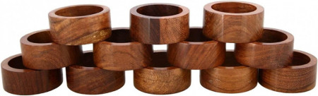 Set de 12 inele decorative pentru servetele Ajuny, lemn, maro, 3,8 cm - Img 1