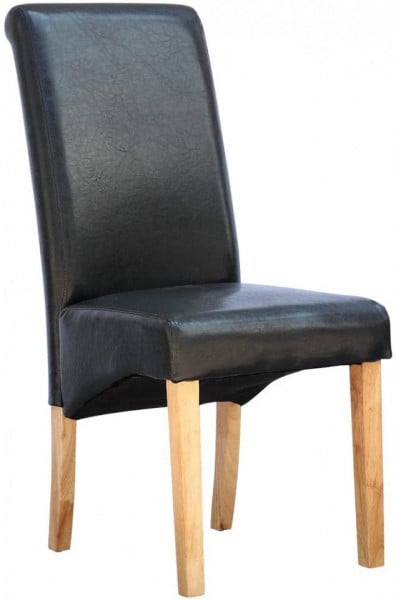 Set de 12 scaune de living Cambridge, piele sintetica neagra, picioare lemn natur - Img 1