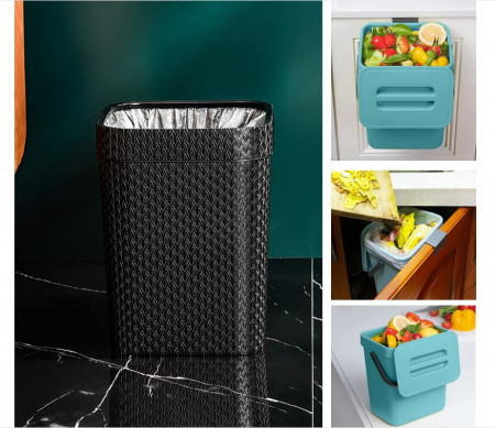 Set de 2 cosuri de gunoi pentru bucatarie MUGYPYR, plastic, negru/albastru, 23 x 23 x 30 cm/19 x 15 x 25 cm
