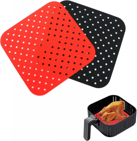 Set de 2 covorase pentru friteuza Mimzemamz, silicon, rosu/negru, 19 cm