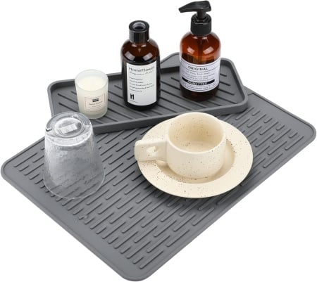 Set de 2 covorase pentru vase Homwarmy, silicon, gri