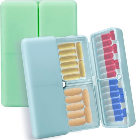 Set de 2 cutii pentru medicamente Zvzm, ABS, albastru/verde, 14,5 x 10 cm