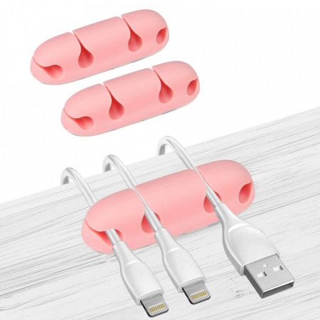 Set de 2 organizatoare pentru cabluri GHJK, silicon, roz, 6,3 x 2 cm