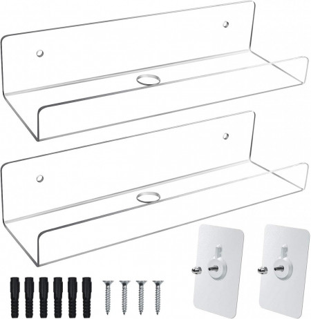 Set de 2 rafturi de perete Mocoosy, acril, transparent, 25 x 8 x 5 cm