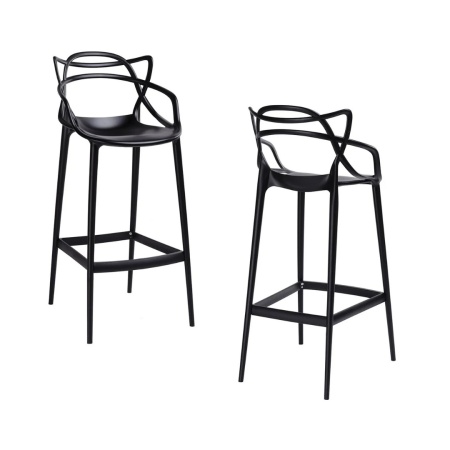 Set de 2 scaune de bar Karll, exterior/ interior, polipropilena, negru, 76 cm inaltime