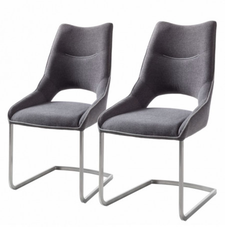 Set de 2 scaune Nidri tesatura / otel inoxidabil, gri, 62 x 96 x 53 cm - Img 1