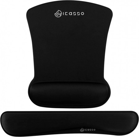 Set de 2 suporturi mouse/tastatura pentru incheietura mainii iCasso, spuma de memorie, negru, 25 x 20 x 2.5 cm / 44 x 8 x 2.5 cm