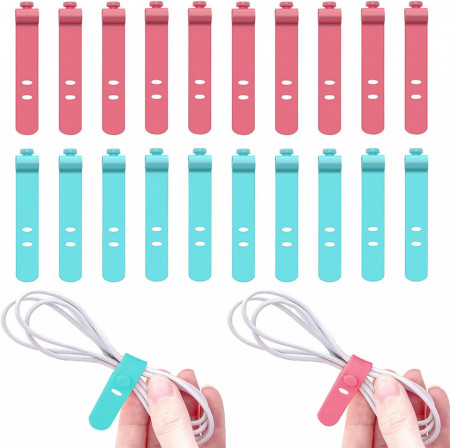 Set de 20 curele pentru cabluri/fire HOTMNTY, silicon, roz/albastru, 6 x 1 cm