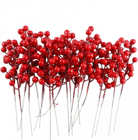 Set de 20 fructe de padure artificiale pentru ornamente Yuikome, spuma, rosu, 20 cm