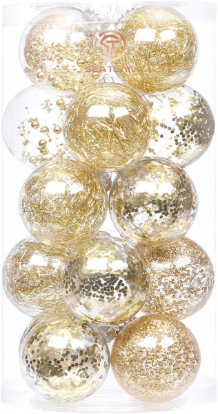 Set de 20 globuri de Craciun Sea Team, plastic, transparent/auriu, 8 cm - Img 1