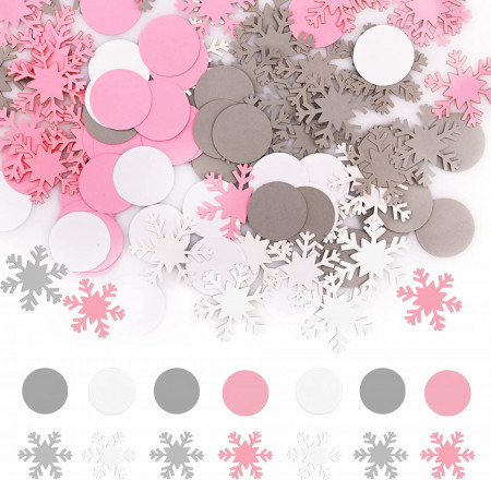 Set de 200 decoratiuni confetti de Craciun Gukasxi, hartie, roz/alb/gri, 3-4 cm - Img 1