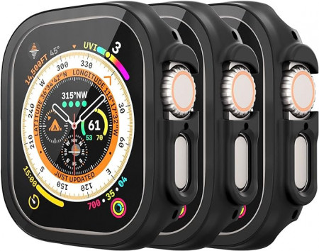 Set de 3 huse Mugust, compatibile cu Apple Watch Ultra 49 mm, negru