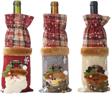 Set de 3 huse pentru sticlele de vin de Craciun Vohoney, textil, multicolor, 28 x 15 cm - Img 1