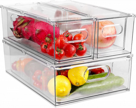 Set de 3 organizatoare pentru frigider Greentainer, plastic, transparent - Img 1