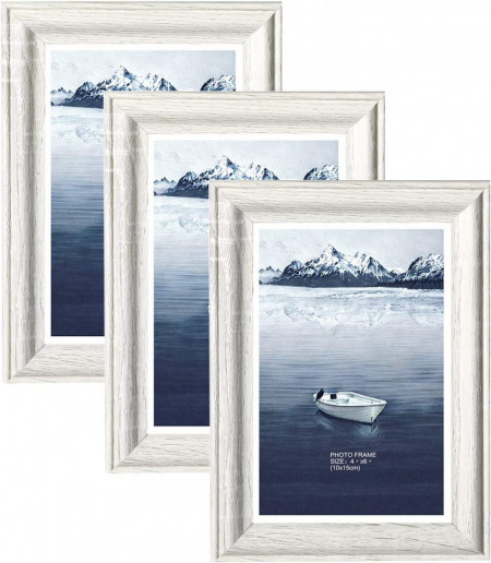 Set de 3 rame foto Metrekey, MDF/sticla, alb, 13,1 x 18,2 cm