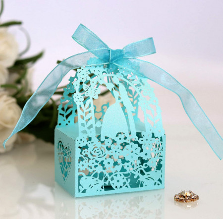 Set de 30 de cutii cadou pentru nunta/botez Azexcy, hartie/panglica, albastru, 6 x 4 x 3,5 cm