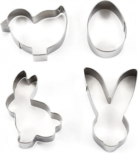 Set de 4 forme pentru prajituri HEIGOO, model Paste, otel inoxidabil, argintiu