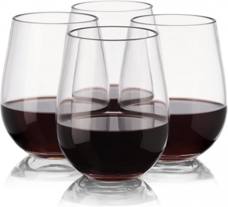 Set de 4 pahare de vin Wisolt, plastic, transparent, 450 ml, 8,5 x 11,5 x 9,5 cm - Img 1