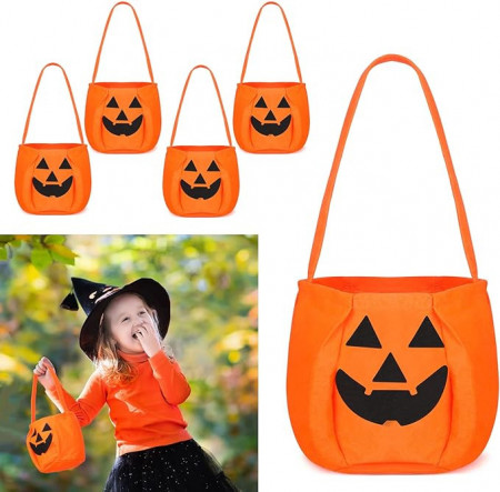 Set de 4 pungi de Halloween, textil, portocaliu/negru, 17 x 30 cm