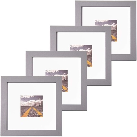 Set de 4 rame foto Muzilife, MDF/sticla, gri, 24,3 x 24,3 cm