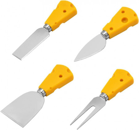 Set de 4 spatule pentru branza SVUPUE, otel inoxidabil, argintiu/galben, 12 x 3,5 cm - Img 1