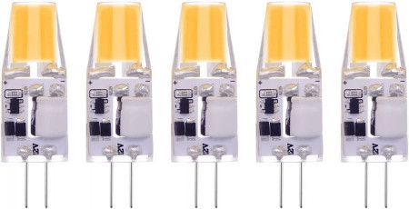 Set de 5 becuri Terarrell LED COB G4, AC/DC 12V, 2W echivalent cu 20W, alb cald, 3000K, 200 lumeni - Img 1