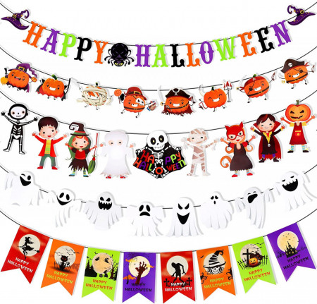 Set de 5 decoratiuni pentru Halloween Qpout, carton, multicolor