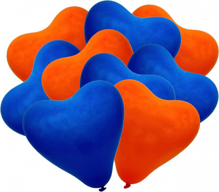 Set de 50 de baloane in forma de inima Partyloon, albastru/portocaliu, latex, 28 cm
