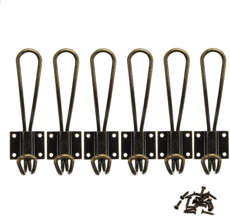 Set de 6 carlige de perete Bosdontek, metal, negru, 13,5 x 4,1 cm