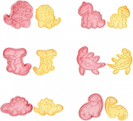 Set de 6 forme pentru biscuiti LUCTHY, model dinozauri, polipropilena, roz - Img 1