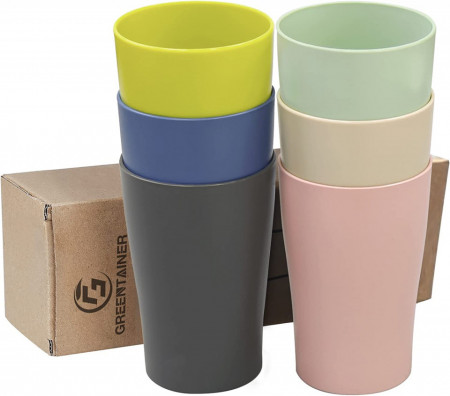 Set de 6 pahare Greentainer, plastic, multicolor, 12,9 x 7,3 cm, 400 ml - Img 1