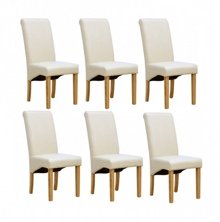 Set de 6 scaune de living Cambridge, piele sintetica, picioare lemn natur, crem - Img 1