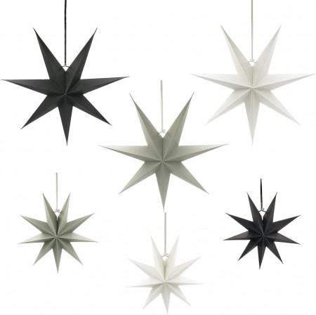 Set de 6 stele de Craciun DUGYIRS, alb/negru/gri, hartie, 30 cm / 45 cm
