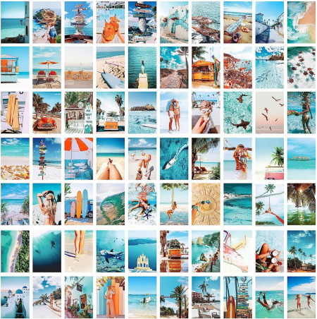 Set de 70 fotografii pentru colaje foto Ceshmd, model plaja de vara, albastru, 15,2 x 10, 2 cm