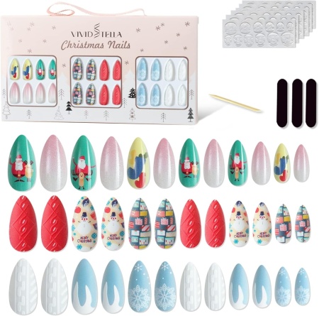 Set de 72 unghii pentru Craciun Vivid Stella, plastic, multicolor