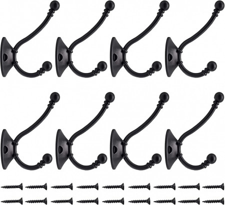 Set de 8 carlige pentru haine Bosdontek, aliaj de zinc, negru, 5,7 x 6,8 x 9,8 cm