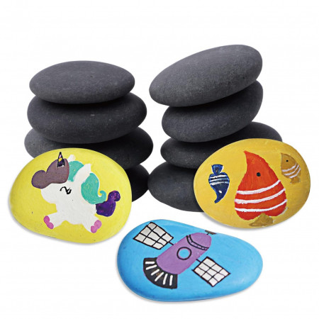 Set de 9 pietre pentru pictura WitWork, negru, 6-8 cm