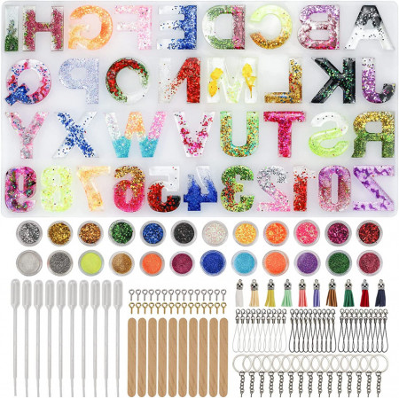 Set de creatie cu matrita pentru numere 24 culori paiete si accesorii pentru brelocuri/pandative Episkey, silicon/plastic/metal, multicolor