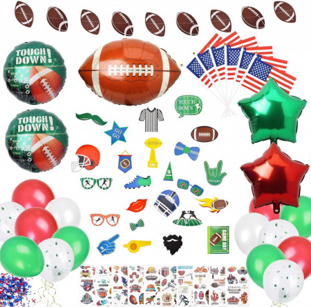 Set de decoratiuni pentru petrecere DAOUZL, tematica fotbal, folie/hartie/ latex, multicolor, 66 piese