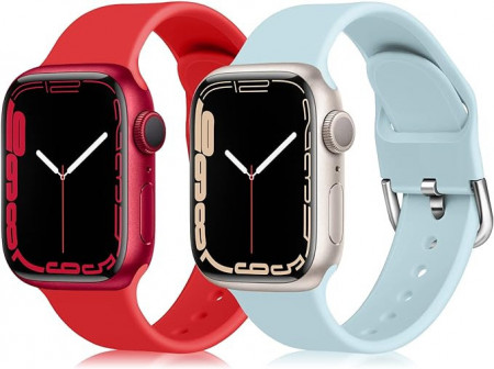 Set de doua bratari pentru Apple Watch Chinbersky, silicon, albastru/rosu, 38/40/41 mm
