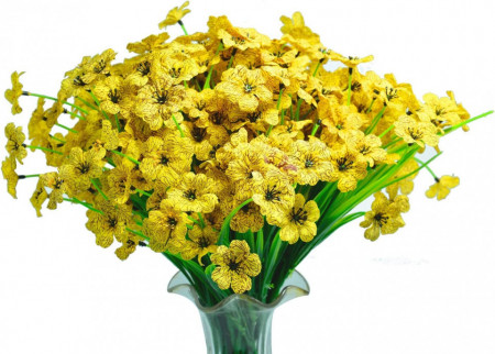 Set de flori artificiale Magriaid, 18 fire, matase/plastic, verde/galben, 23 x 32 cm